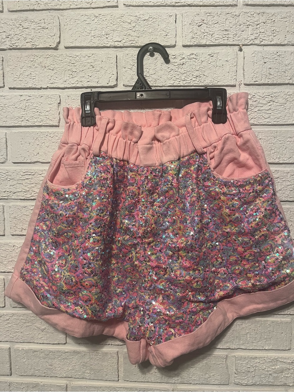 Woman’s Fantastic Fawn Pink Sequin Pocket Shorts